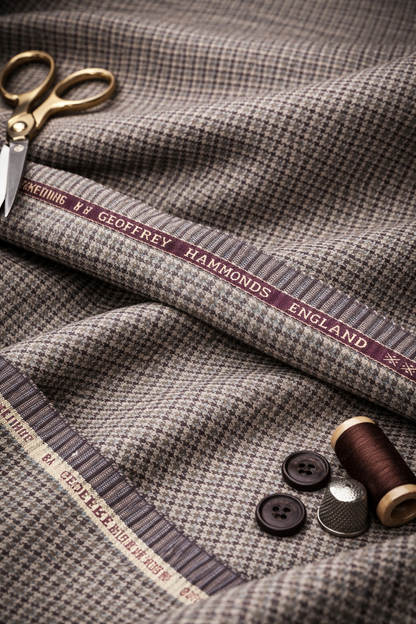 Geofferey Hammonds Houndstooth Check Unstitched 100% Pure Wool Tweed Fabric (Brown)