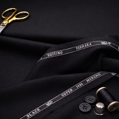 Ferrara Unstitched Super 140s Pure Merino Wool Suiting Fabric (Black)
