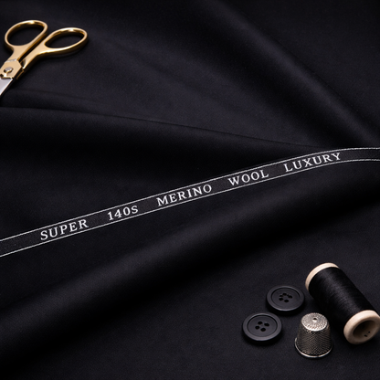 Ferrara Unstitched Super 140s Pure Merino Wool Suiting Fabric (Black)