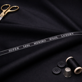 Ferrara Unstitched Super 140s Pure Merino Wool Suiting Fabric (Black)