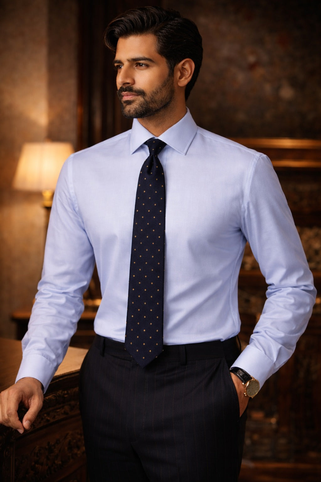 Raymond Galaxy 100% Giza Cotton 1/90 Ply Unstitched Shirting Fabric (Light Blue)