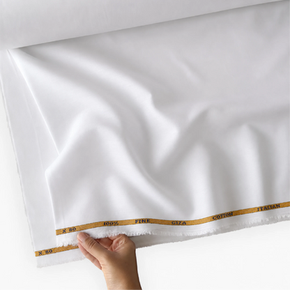 White Italian Giza Cotton Shirting Fabric with a smooth, soft texture