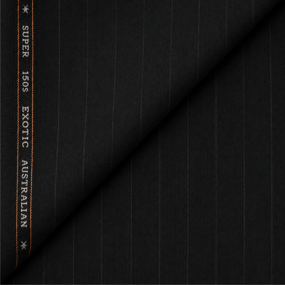 OCM Aristo Merino Wool 150 black unstitched suiting fabric with pinstripes