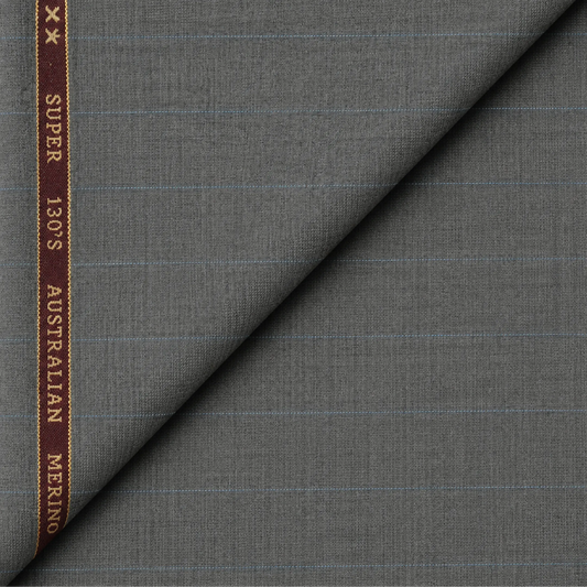 OCM Euphoria Merino Wool 130 light grey unstitched suiting fabric with pinstripes