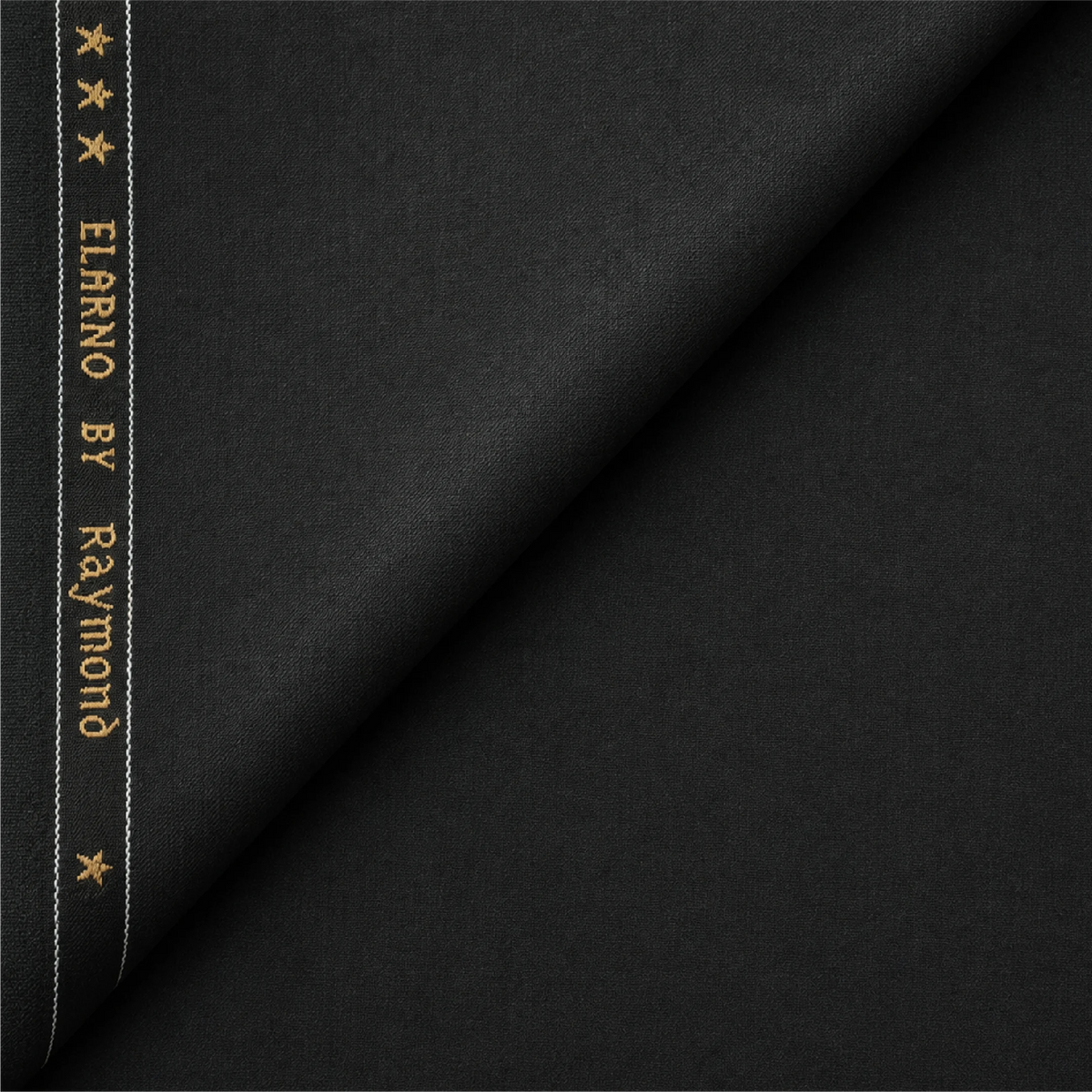 Raymond Elarno black unstitched suiting fabric with branded selvedge