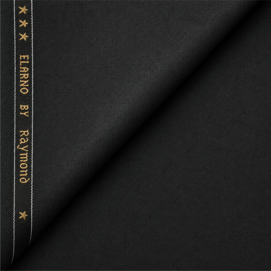 Raymond Elarno black unstitched suiting fabric with branded selvedge