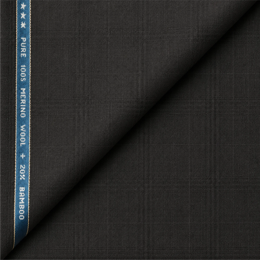 Raymond Exotic Merino Wool 100 black unstitched suiting fabric with self checks