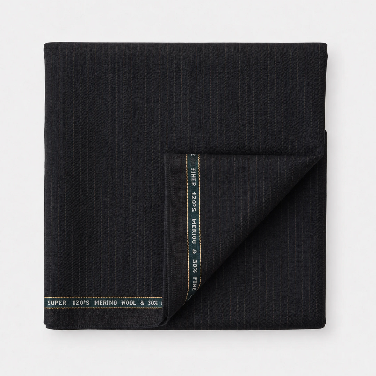 Folded Raymond Lexican Merino Wool 130 dark teal suiting fabric with red checks