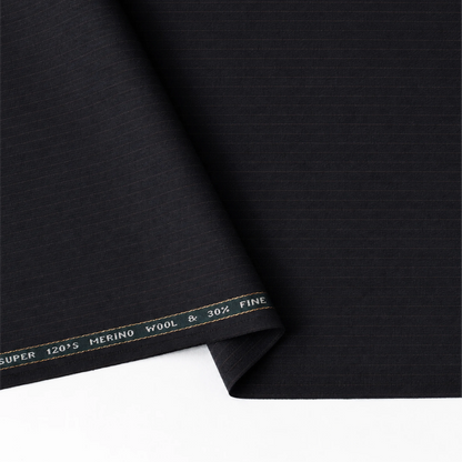 Raymond Lexican Merino Wool 130 dark teal unstitched suiting fabric showing its fine check pattern