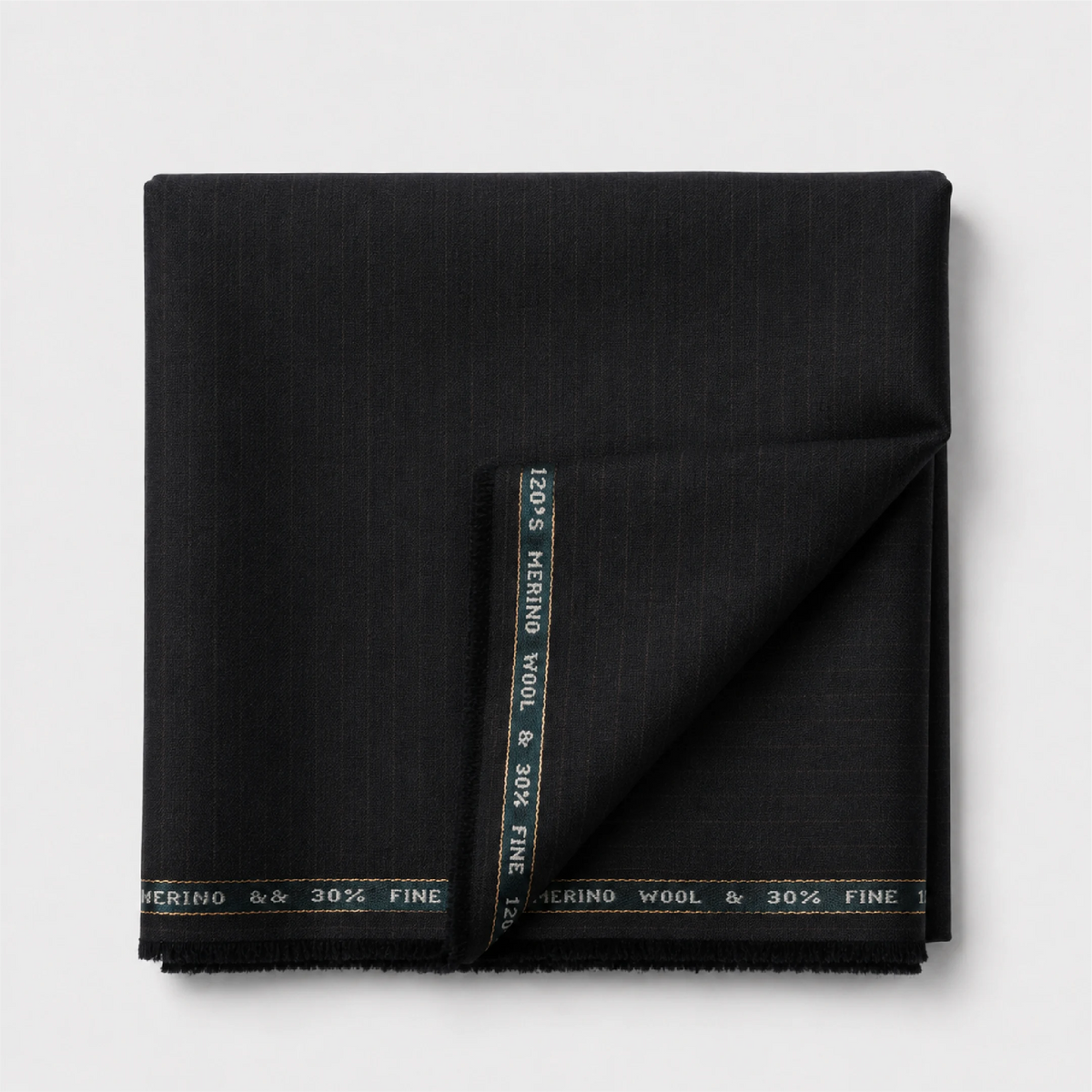 Folded Raymond Luxolite Merino Wool 120 dark brown pinstripe suiting fabric