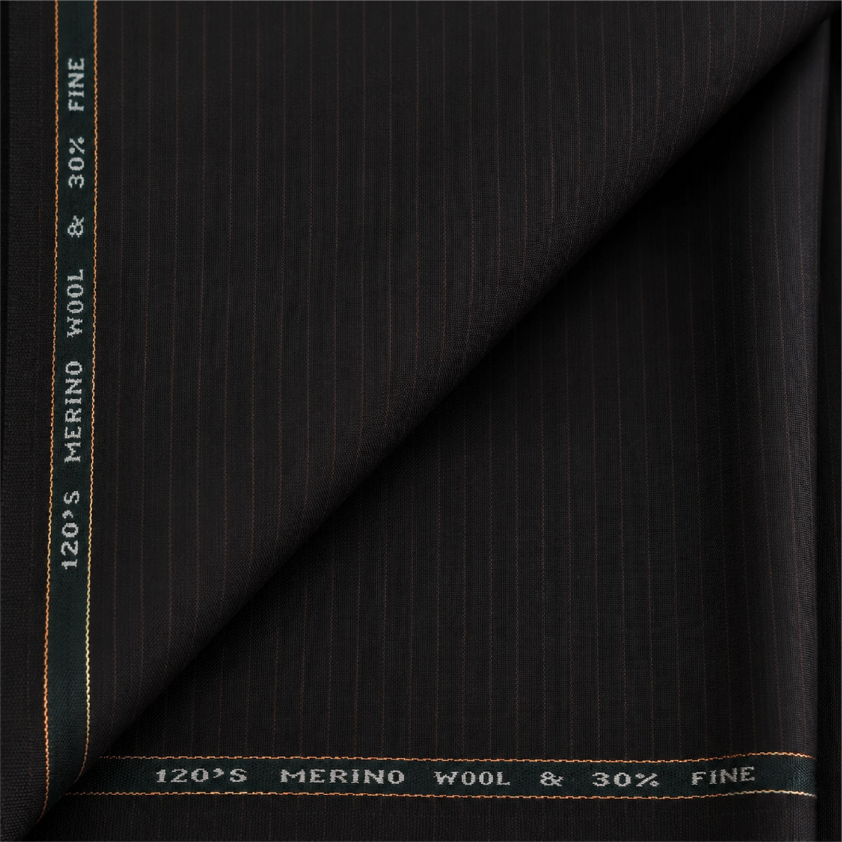 Raymond Luxolite Merino Wool 120 dark brown unstitched suiting fabric with pinstripes