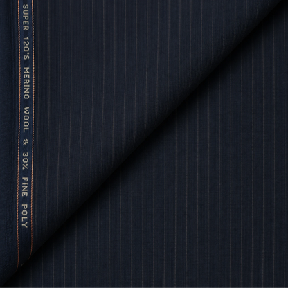Raymond Luxolite Merino Wool 120 dark navy unstitched suiting fabric with pinstripes