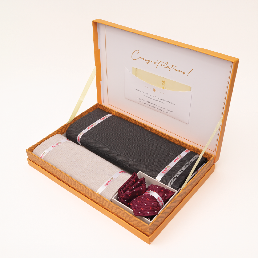 Raymond Premium Suit Gift Pack - Suiting & Shirting Fabric with Tie, Pocket Square & Cufflinks