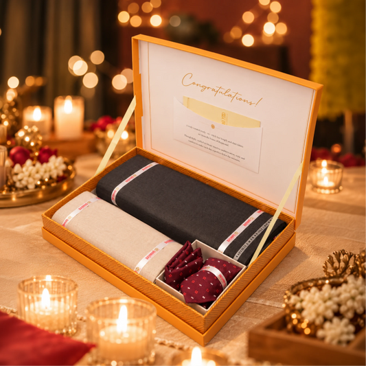 Raymond Premium Suit Gift Pack - Suiting & Shirting Fabric with Tie, Pocket Square & Cufflinks