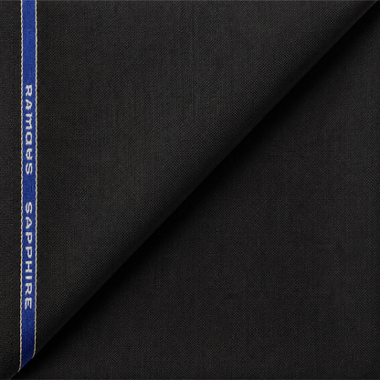 Raymond Sapphire 65% Polyester 35% Wool black unstitched suiting fabric with branded selvedge