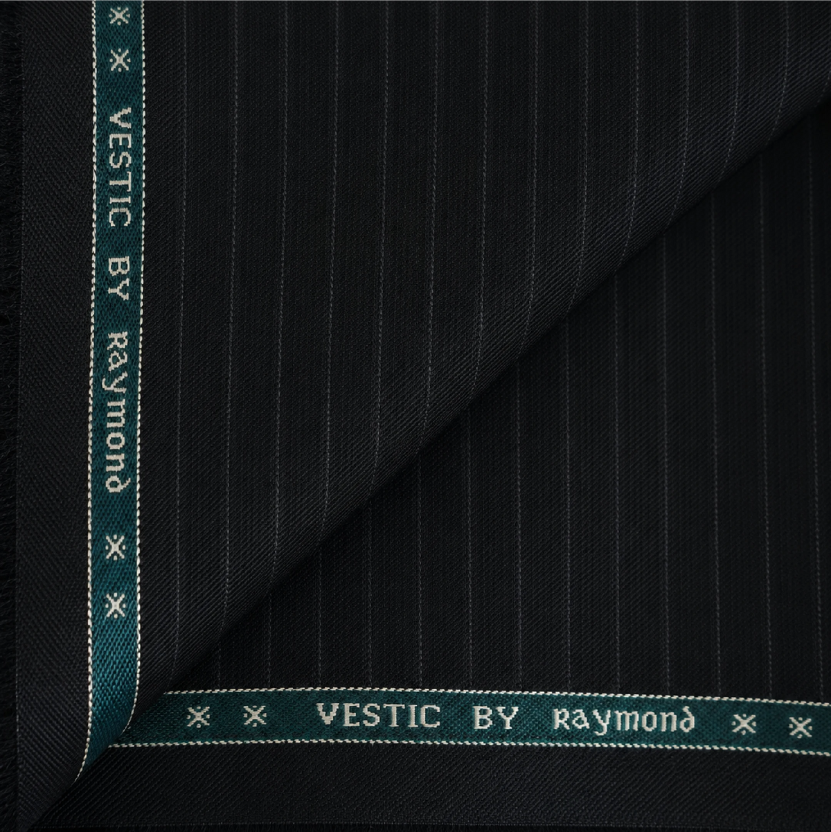 Raymond Vestic 65% Polyester 35% Viscose black unstitched suiting fabric with pinstripes