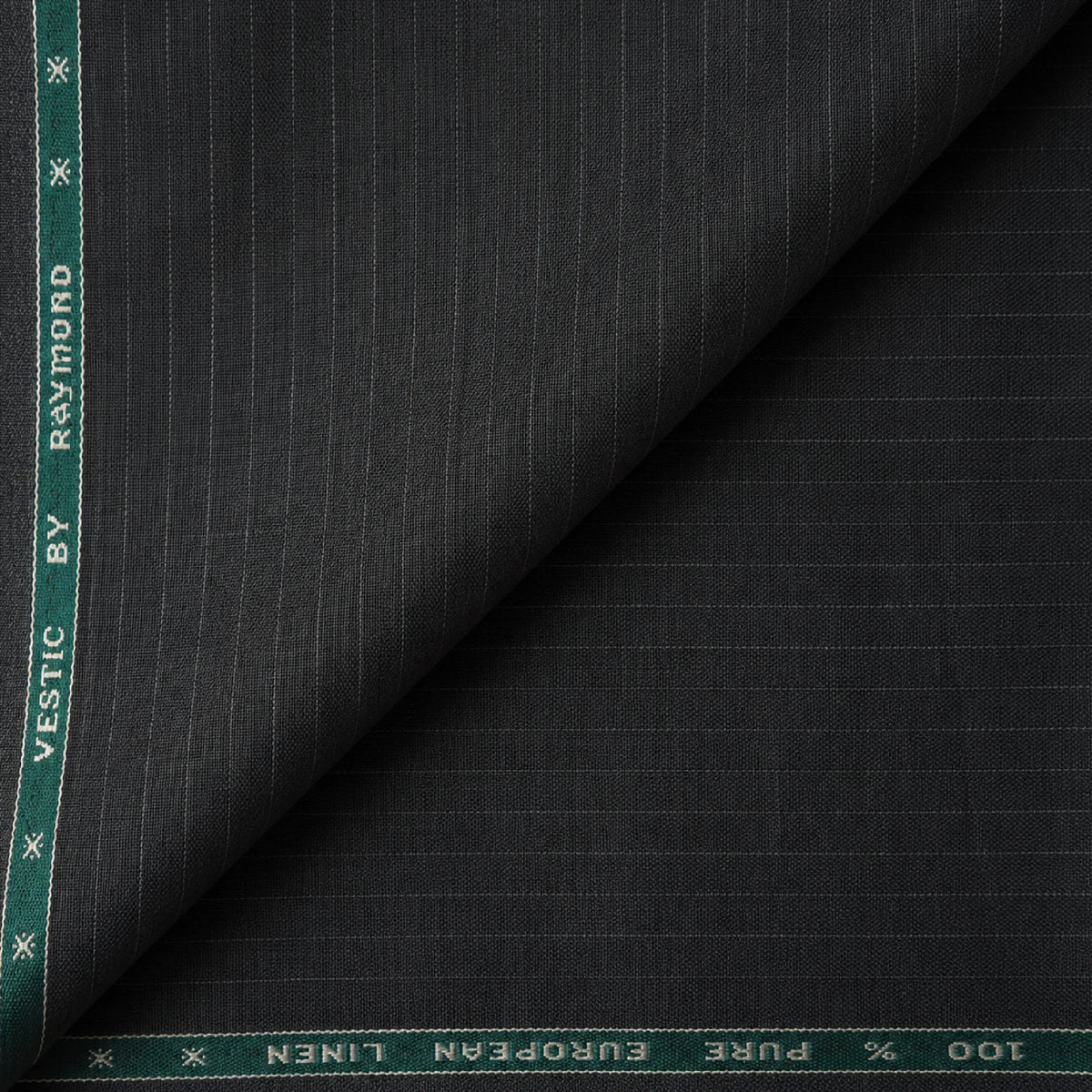 Raymond Vestic 65% Polyester 35% Viscose dark grey unstitched suiting fabric with pinstripes