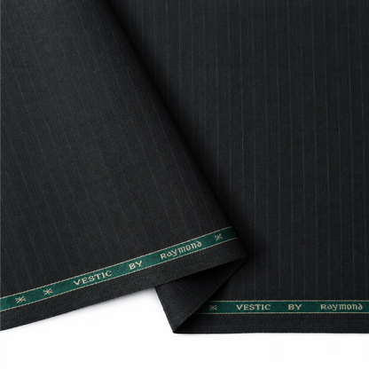 Raymond Vestic dark grey pinstripe unstitched suiting fabric with branded selvedge