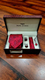Park Avenue Red Paisley Printed Tie Pocket Square Cufflinks and Tiepin Set