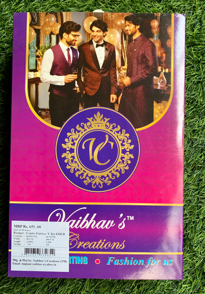 Vaibhav's Creations Gold Gift Pack of Unstitched Shirt & Trouser Fabrics